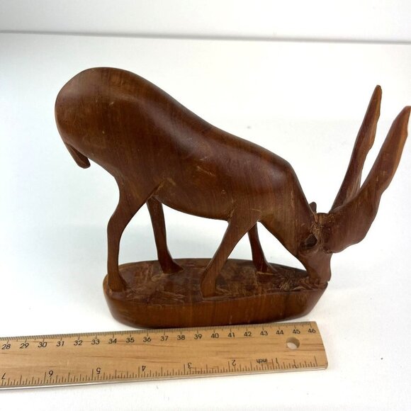 Vintage Besmo Kenye Hand Carved Antelope Statue MCM 60s 70s Home Decor - Picture 6 of 8